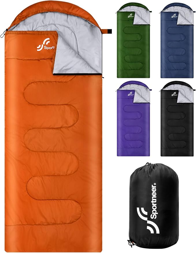 Sportneer Sleeping Bag, 3 Seasons Warm Cold Weather Sleeping Bags for Adults Kids Boys Girls with Compression Sack- Lightweight Camping Essentials Gear Accessories, Backpacking, Hiking