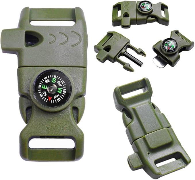 CooBigo 5/8" Compass Whistle Buckle Plastic Paracord Bracelet Outdoor Camping Emergency Survival Travel Kits
