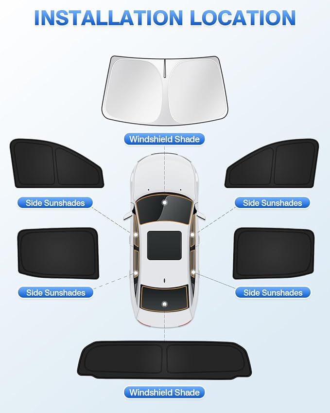 Canvcle Sunshades for Chevrolet/Chevy Silverado EV & GMC Sierra EV 2024 2025 2026 Accessories Windshield Sun Shade Side Rear Window Shade Cover Sun Visor Shield Privacy Keep Vehicle Cool Black 6PCS