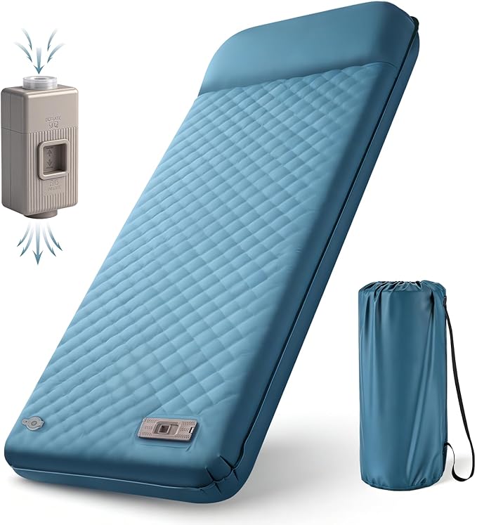 Self Inflating Sleeping Pad for Camping with Electric Pump, 3.15" Ultra-Thick Memory Foam Mattress with Built-in Pillow, 4-Season Portable Camping Mattress,Must-Have Gear for Travel,Tent & Car Camping
