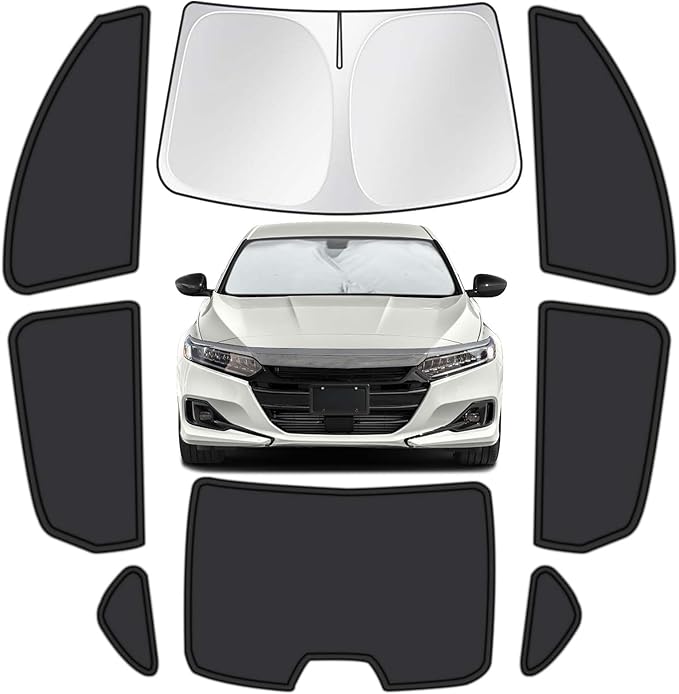 for Honda Accord 2018-2022 Car Window Shades, 8pcs Privacy Sun Shade Set for Front Windshield Side and Rear Windows, Full Window Covers Keeps Vehicle Cool for Camping Napping