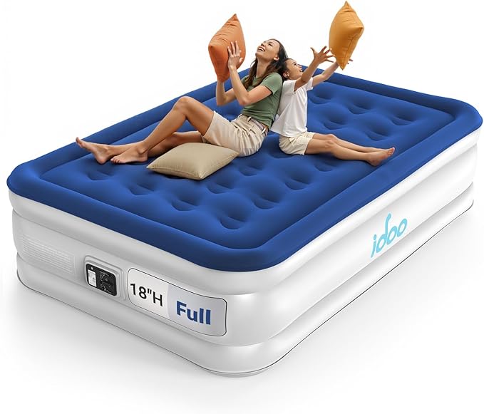 iDOO Air Mattress Full with Built in Pump, Upgraded Blow up Mattress Full, Inflatable Mattress for Home Camping and Guest Bed, 2-Min Portable & Comfortable Air Bed, Colchon Inflable