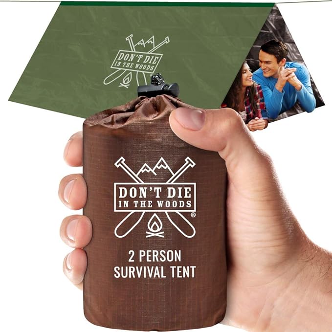 Don't Die In The Woods - Survival Tent - Made with Extra-Thick Space Blanket Thermal Mylar - Emergency Shelter Tube Tent - One of The 10 Essentials for Hiking, Camping, First Aid Kits