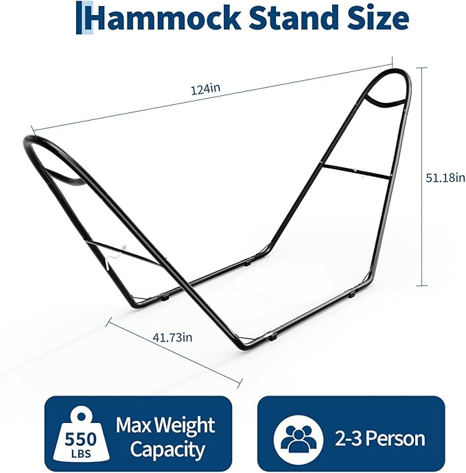 Universal Double Hammock Stand, 550-Pound Capacity, Heavy-Duty Hammock Stand for Outside, Fits 9 to 14 Foot Hammocks, Black