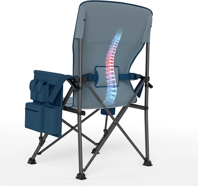 TIMBER RIDGE Oversized Folding Camping Chair with Lumbar Support Adjustable High Back Heavy Duty for Adults Support up to 500lbs with Cup Holder, Cooler Bag, Side Pocket, Blue 2 Pack
