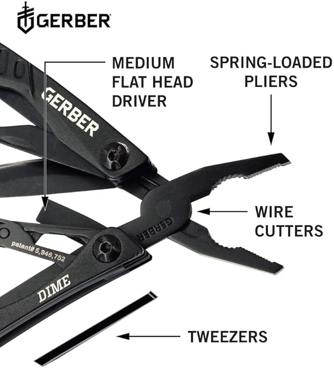 Gerber Gear Dime 12-in-1 Mini EDC Multitool - Needle Nose Pliers, Pocket Knife, Keychain, Bottle Opener - Gifts for Men, EDC Gear and Equipment - Black (Pack of 12)