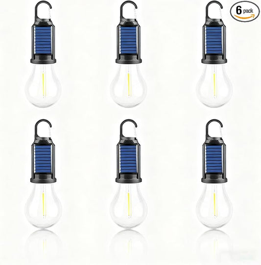 MODOAO 6-Pack Solar LED Camping Light, Rechargeable Outdoor Tent Lantern, Emergency Bulb Light with Clip Hook, Suitable for Camping, Hiking, and Barbecues
