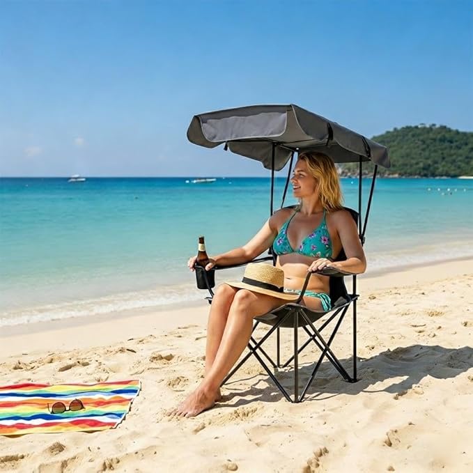 FAIR WIND 2 Pack Portable Canopy Camping Chair 380 LBS Capacity Heavy Duty Oversized Folding Lawn Chair with Sunshade for Beach, Fishing, Sports & Outdoors