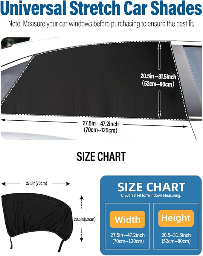 Car Window Shades 2 Pack, FOLUMAD Side Car Window Rear Sun Shades for Baby, Anti-UV Protection Breathable Mesh Camping Window Covers for Truck SUV, Protect Privacy for Kids, Family