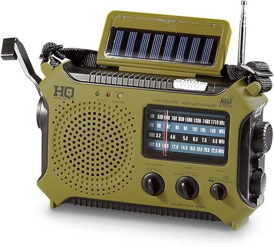 HQ ISSUE Dynamo Emergency Radio Hand Crank Solar Portable W/AM FM, NOAA Weather Alert, Shortwave, & Flashlight Olive Drab