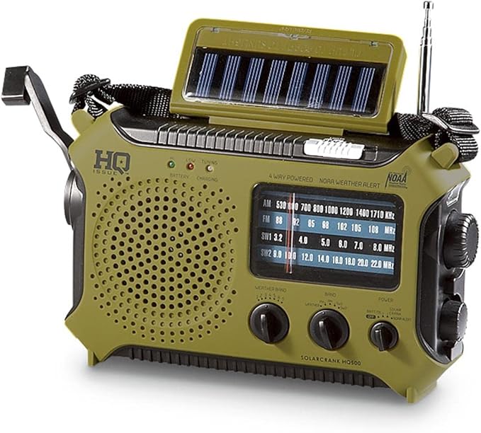 HQ ISSUE Dynamo Emergency Radio Hand Crank Solar Portable W/AM FM, NOAA Weather Alert, Shortwave, & Flashlight Olive Drab