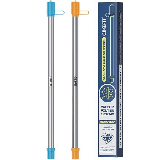 Portable Water Filter Straw, 316L Stainless Steel Reusable Personal Water Purifier for Camping Hiking Backpacking Travel, Emergency Survival Gear (2 -Pack)