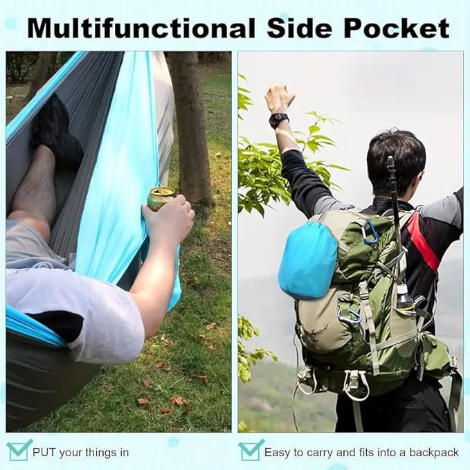 Camping Hammock, Portable Hammocks with Tree Straps & Attached Carry Bag, Travel Tree Hammocks for Outside Indoor Hiking Beach Backpack Travel(Gray, Nylon)