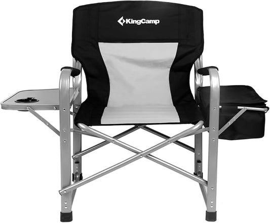 KingCamp XXL Oversized Directors Chair with Side Table, Folding Camping Chairs Heavy Duty 600lbs with Cooler Bag, Portable Camp Chair with Wide Seat for Hiking Fishing Lawn Outdoor and Sports