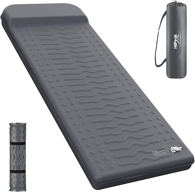 HiiPeak Memory Sleeping Pad, Compact 3" Thick Foam Sleeping Mats with Pillow, 9.5 R-Value Insulated Camping Mattress Pad, Easy Inflate & Deflate, Inflatable Sleep Mat for Backpacking Hiking Car Tent
