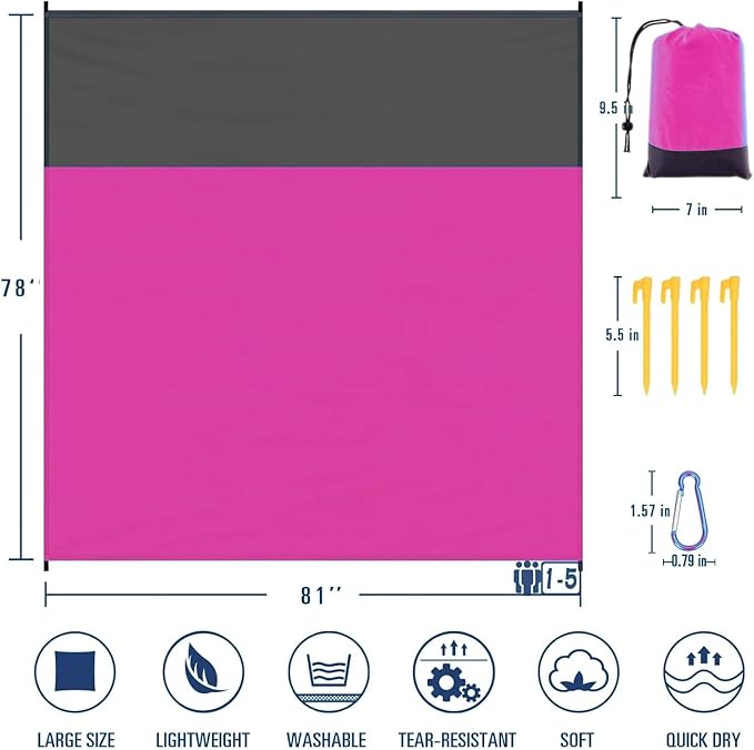 Beach Blanket Sandproof Waterproof, Beach Essentials Extra Large Beach Mat, 79" x 55" Oversized Durable Outdoor Picnic Mat Storage Bag for 1-4 Adults, Beach Accessories for Travel, Camping, Hiking