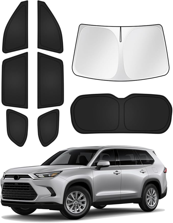 Canvcle Sunshades for 2024-2025 2026 Toyota Grand Highlander Accessories Windshield Sun Shade Side Rear Window Shade Cover Sun Visor Shield Privacy Protection for Camping Keep Vehicle Cool Black 8PCS