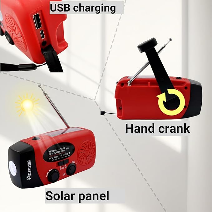 Hand Crank Emergency Weather Radio, AM FM NOAA Solar Radio with Led Flashlight and Earphone Jack, 2000mAh Charger for Smartphone, Self Powered LED Flashlight with SOS Alarm