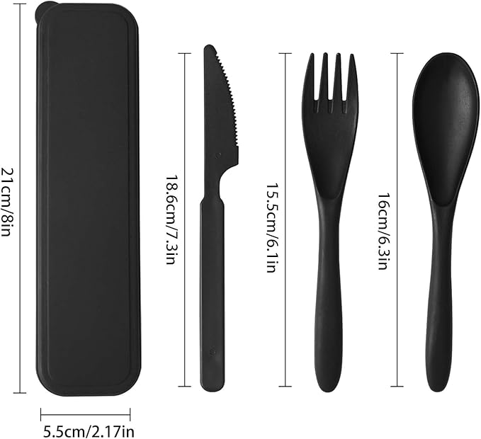 2 Sets Reusable Utensil Set with Case, Portable Plastic Spoons Fork Knife Camping Utensils for Lunch Box Accessories for Kids Adults Travel Picnic Camping Daily Use(Blue, Black)
