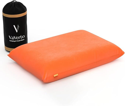 Vaverto Camping Pillow, Medium Firm Memory Foam Travel Pillow, Compressible & Portable, Breathable Washable Cover, Backpacking, Airplane & Car Travel, 12" x 18"