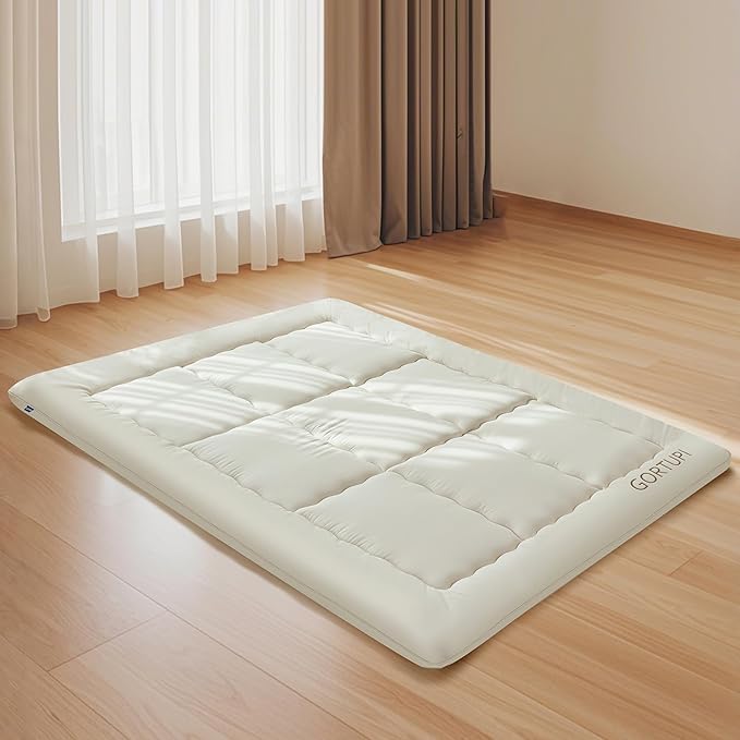 Twin Size Japanese Floor Futon Foldable Futon Mattress for Floor Tatami Mattress Portable Rollaway Bed for Guest Playmat for Kids Tatami Sleeping Pad Japanese Mattress for Adults Beige A