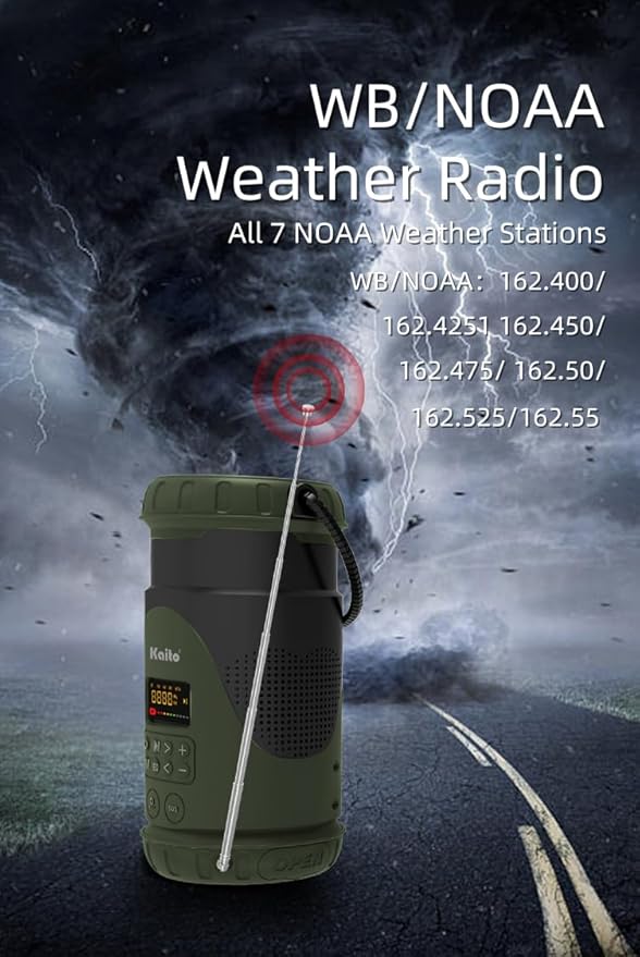 Kaito KL101 Emergency Camping Lantern & Flashlight, Hand Crank & Solar Powered, 5000mAh Rechargeable Battery, AM/FM/Weather Radio, Waterproof, SOS Alarm, USB Charging