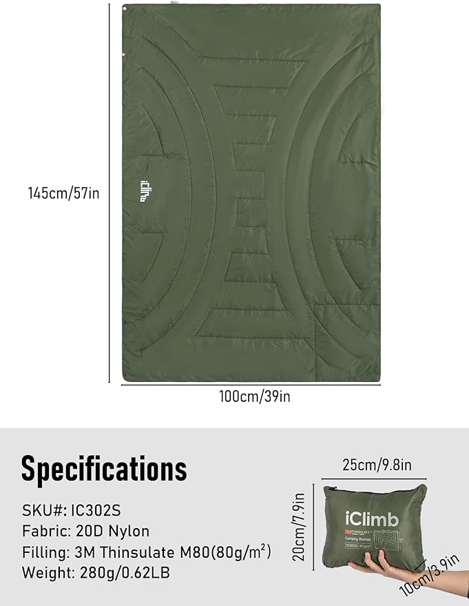 iClimb 3M Thinsulate Insulation Warm Camping Blanket Ultralight Compact