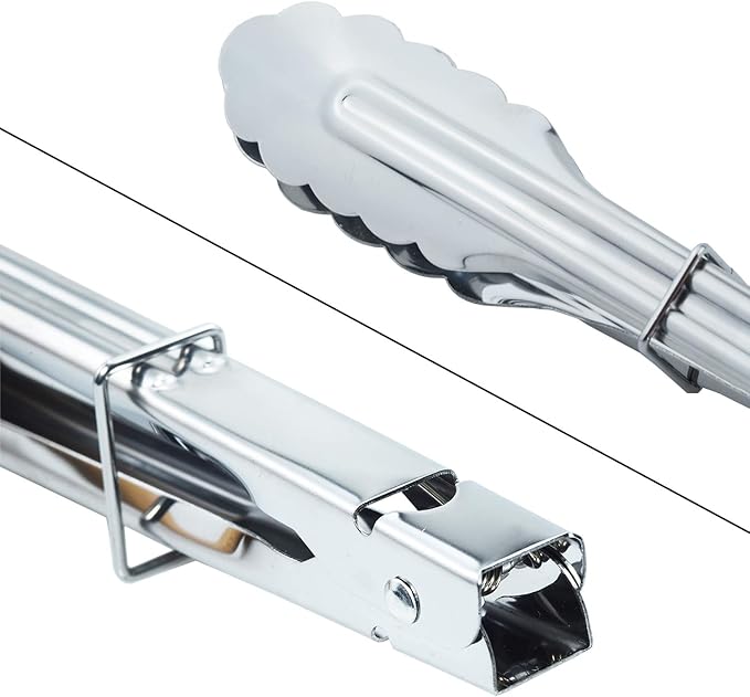 HINMAY Stainless Steel Spring Locking Food Tong Set Utility Metal Tongs for Serving Cooking Grilling and Barbeque (9 12 14 Inch 3 Pieces)