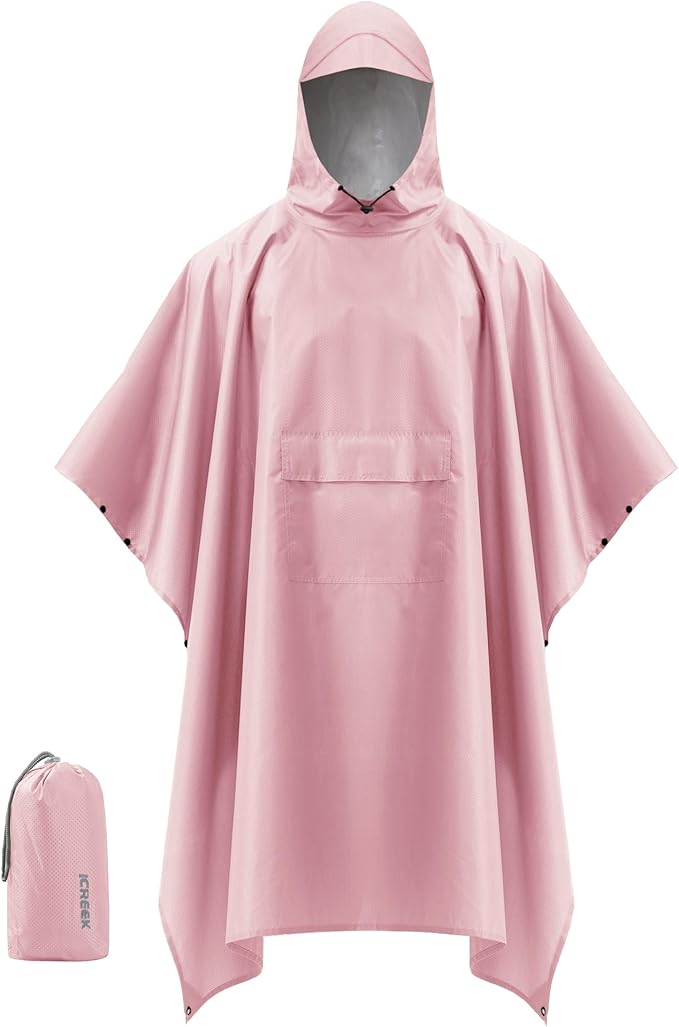 iCreek Hooded Rain Poncho Packable Unisex Raincoat Jacket with Pocket Waterproof Lightweight for Hiking, Camping, Outdoor