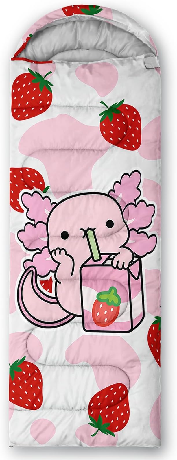 QOOMO Axolotl Cute Camping Sleeping Bags,3 Season Warm & Cool Weather,Lightweight,Waterproof Sleeping Bags for Adults & Kids,Traveling,and Outdoors
