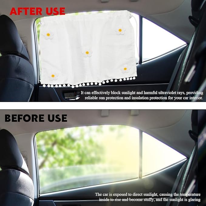 Car Side Window Sun Shade Privacy Curtain for Baby, Suction Cup Window Shade, 25"x18" Car Cartoon Sunshade Protector Heat Blocker Cover, Privacy Curtain for Kids Women (Five Small Flowers)