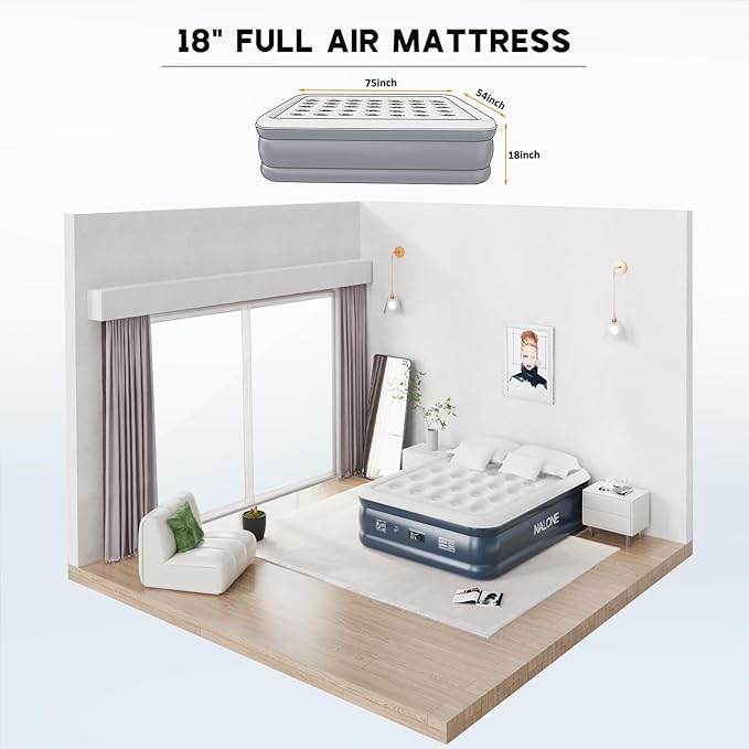 nalone Air Mattress Full with Built in Pump, Inflatable Mattress Blow up Mattress, 18'' Raise Portable Air Bed, Upgraded Fast Colchones Inflables for Home, Guest, Travel & Camping, 650lbs Max