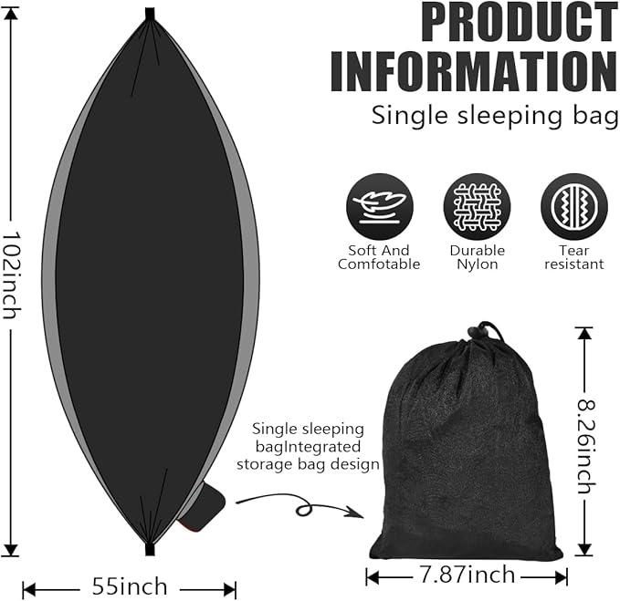 OBTANIM Camping Hammock 500lbs Portable Lightweight Single or Double Hammock with Tree Straps and Carry Bag for Camping Backpacking Hiking Travel Beach Outdoor Indoor (Gray and Black)