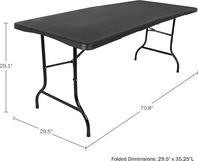 Lavish Home Portable Folding Tables - Lightweight Portable Folding Desk - 6-Foot-Long Plastic Table for Camping, Playing Cards, Parties, and Dining (Single/Black)