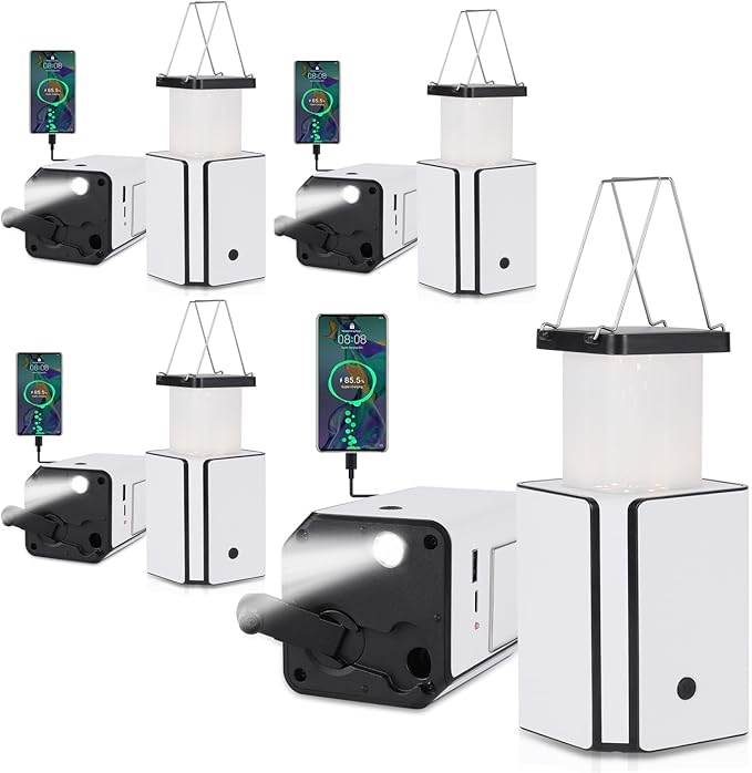 4Pack Solar LED Rechargeable Emergency Camping Lantern,White Solar Rechargeable,Rechargeable Type C,Emergency Lights Hand-Crank Power Generation,Phone Power Supply Function,flashlights