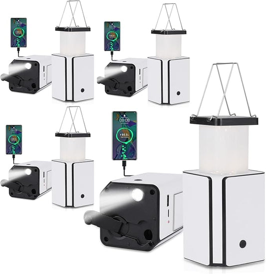 4Pack Solar LED Rechargeable Emergency Camping Lantern,White Solar Rechargeable,Rechargeable Type C,Emergency Lights Hand-Crank Power Generation,Phone Power Supply Function,flashlights