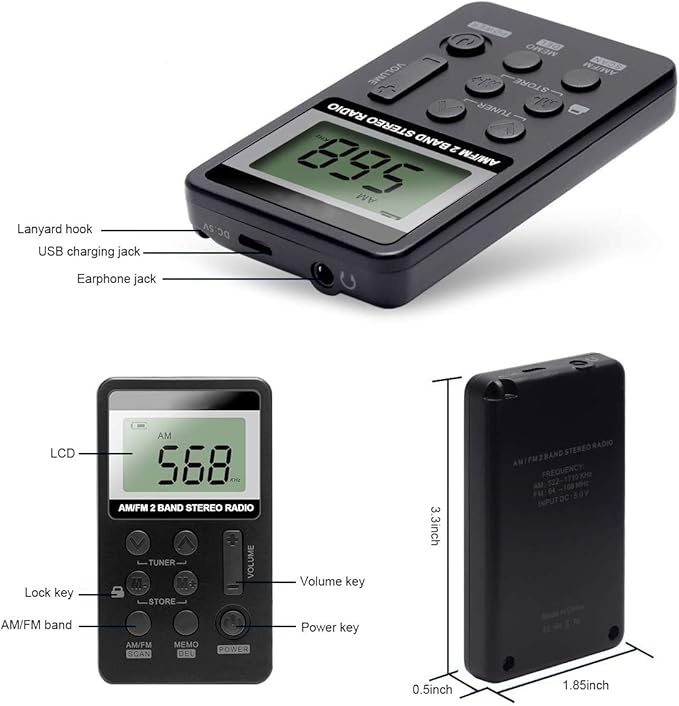 Personal AM/FM Pocket Radio Portable VR-robot, Mini Digital Tuning Radio, with Rechargeable Battery, Earphone, Lock Screen for Walk/Jogging/Gym/Camping