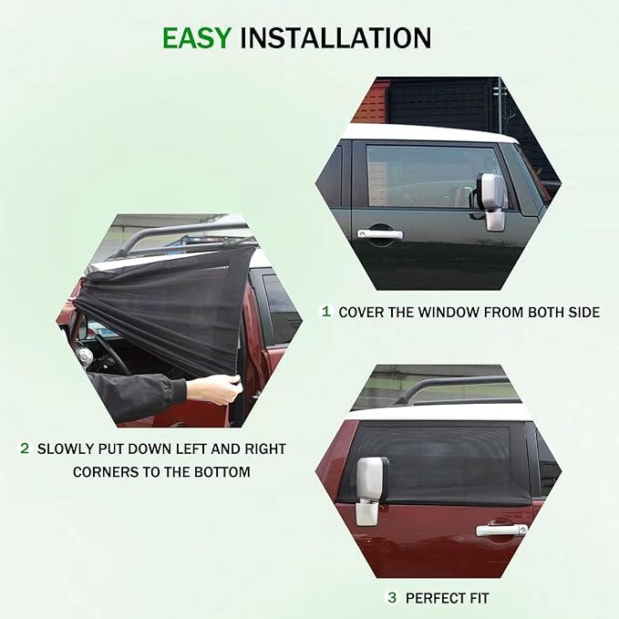 LLKUANG 100% Protection from Bugs for Toyota FJ Cruiser 2007-2021 Shade Breathable Mesh Car Curtains Door/Window Net Car Window Screens for Camping-2Pcs