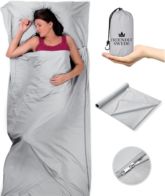 The Friendly Swede Sleeping Bag Liner — Ultralight Polyester or Cold Weather Microfiber Adult Sleep Sack- Camping Sheets - Travel Sleeping Bag with Pocket-Size Stuff Sack