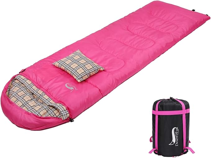 DESERT & FOX Cotton Flannel Sleeping Bags with Pillow, 4 Season Warm & Cold Weather Envelope Compression Sack, Lightweight & Portable Backpacking Sleeping Bag for Outdoor Camping, Hiking, Traveling