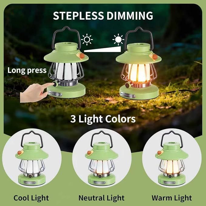 Kids Lantern with 3 Color Dimmable & USB-C Charging,Boys Night Light for Bedroom, Indoor Outdoor Adventures & Emergency Use Toddler Flashlight Camping Essentials for Kids (Green)