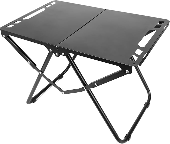 Tactical Camping Table, Collapsible Table Lightweight with Carry Bag, Durable Carbon Steel Outdoor Picnic Table for Camping, Travel expeditions, Hiking, Picnics, BBQs & Beach Trips - Black