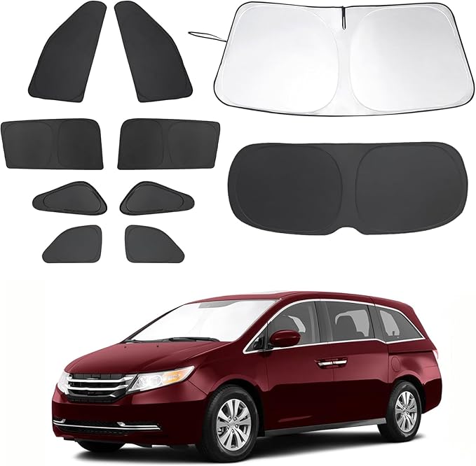 8PCS Windshield Sun Shade Custom Fit for 2018-2024 Honda Odyssey Accessories Foldable Sunshade Side Rear Window Shade Cover Full Set Privacy Protection Keeps Car Cool
