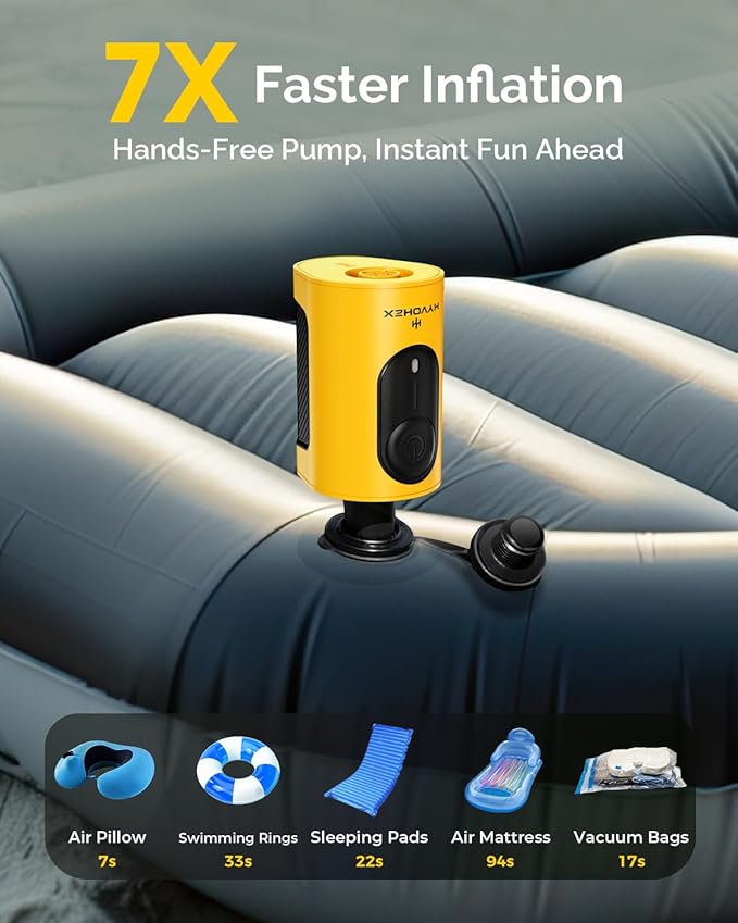 Portable Air Pump for Inflatables, 4000mAh Ultra Fast Air Mattress Pump with Advanced Heat Dissipation, 3 Nozzles Electric Air Pump Inflate Deflate for Sleeping Pads, Pool Floats