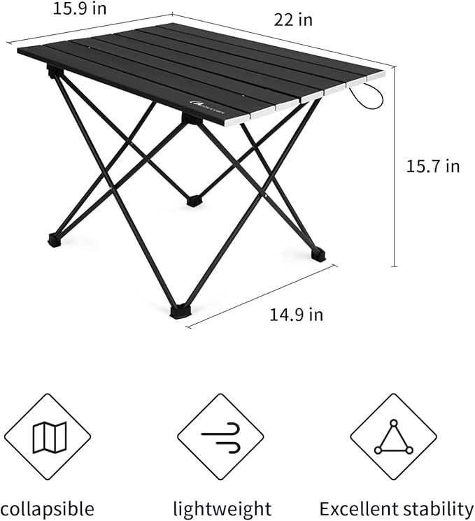 MOON LENCE Ultralight Folding Camping Table, Compact,Portable with Carry Bag, for Outdoor Cooking, Picnic, Camp, Boat, Travel (Black - M)