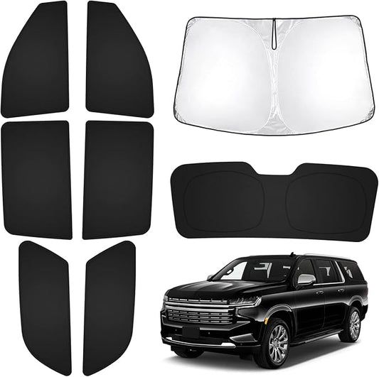 T TGBROS Windshield Sun Shade for Chevrolet Suburban 2021-2025(GMC Yukon) Car Window Shades Thicken UV Block and Blackout Privacy Foldable Sunshades 8PCS Accessories Keep Cool Sun Visor Covers