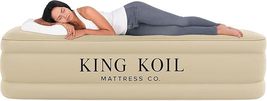 King Koil Luxury California King Air Mattress with Built-in Pump for Home, Camping & Guests - King Size Inflatable Airbed Luxury Double High Adjustable Blow Up Mattress, Durable Waterproof