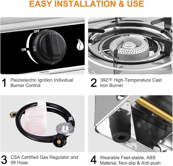 Camplux Single Burner Propane Stove 9,800 BTU, Stainless Steel Portable Gas Stoves