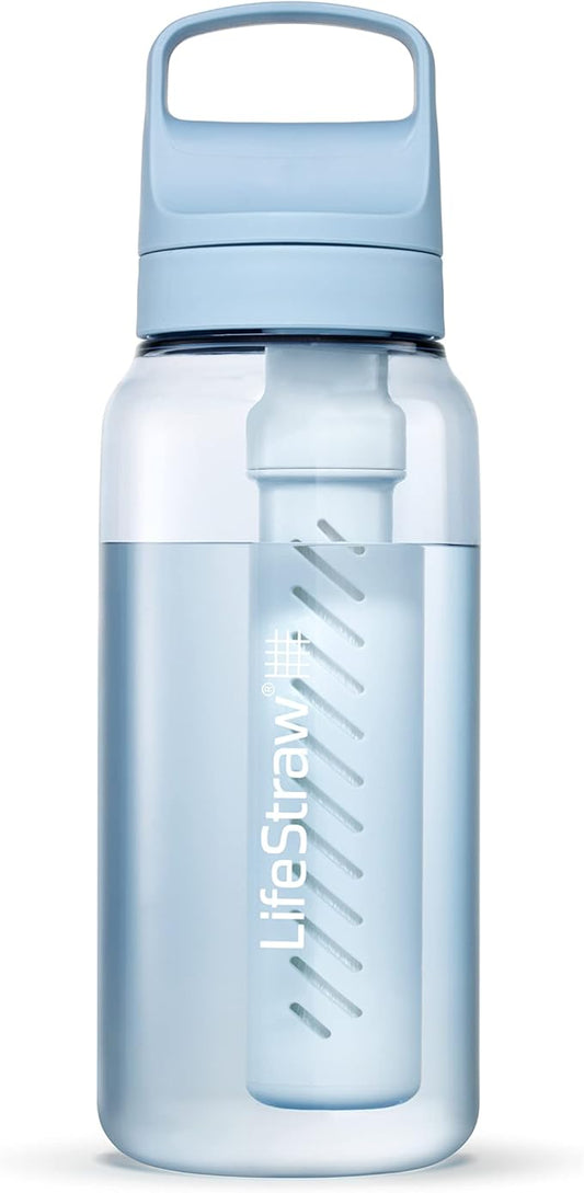 LifeStraw Go Series – BPA-Free Water Filter Bottle for Travel and Everyday Use, Removes Bacteria, Parasites and Microplastics, Improves Taste, 1L Icelandic Blue