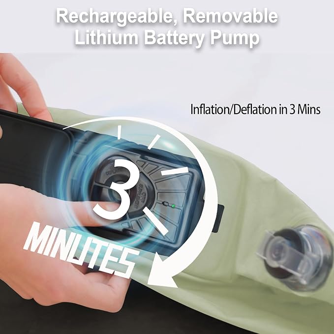 Queen Air Mattress with Battery Pump - USB-C Rechargeable Portable Inflatable Bed, 18 Inch Green Dutch Velvet Surface, 3 Min Fast Inflation for Camping & Home Guest Use